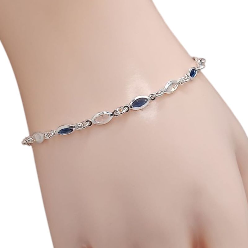 PULSERA  7&quot;  CON CZ AZUL Y BCA, PLATA .925