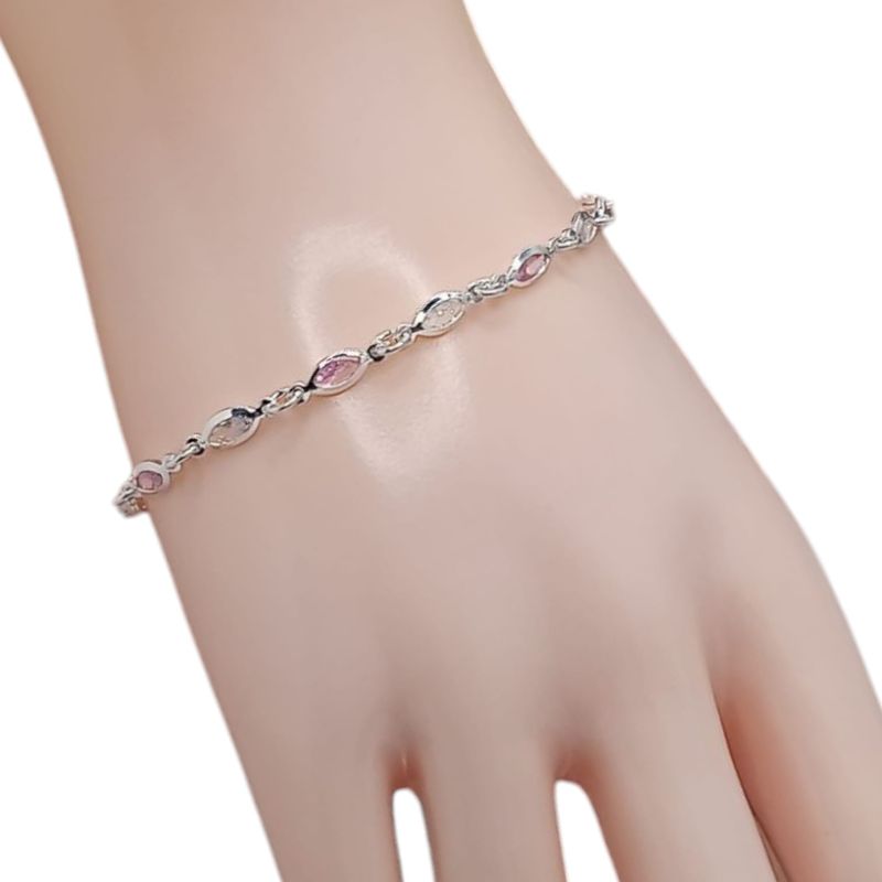 PULSERA 7&quot; CZ ROSA Y BCA, PLATA .925