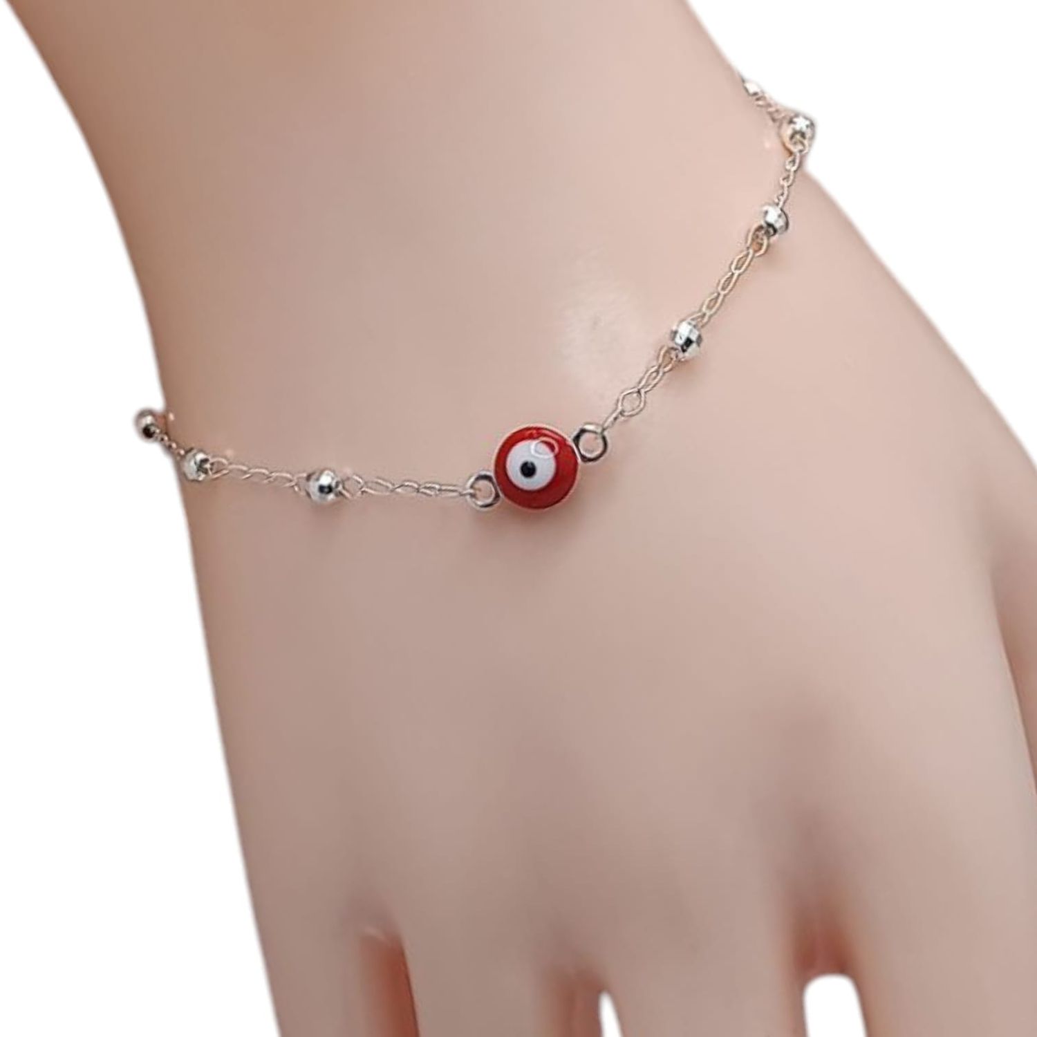 PULSERA 7.5&quot; OJITO ROJO, PLATA .925