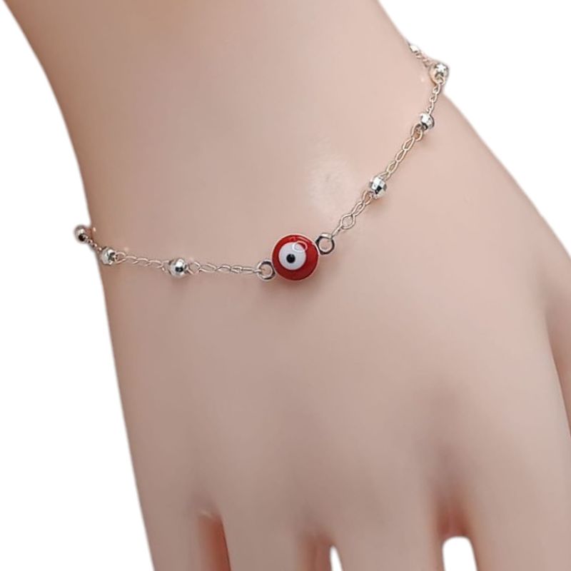 PULSERA 7.5&quot; OJITO ROJO, PLATA .925