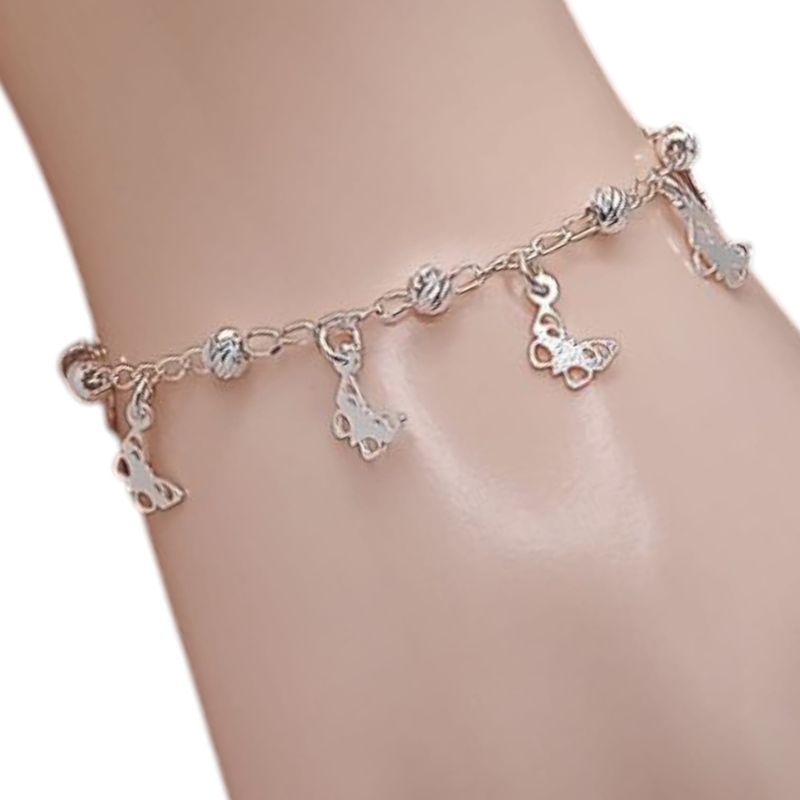 PULSERA  7&quot; MARIPOSAS Y BOLITA 4MM, PLATA .925
