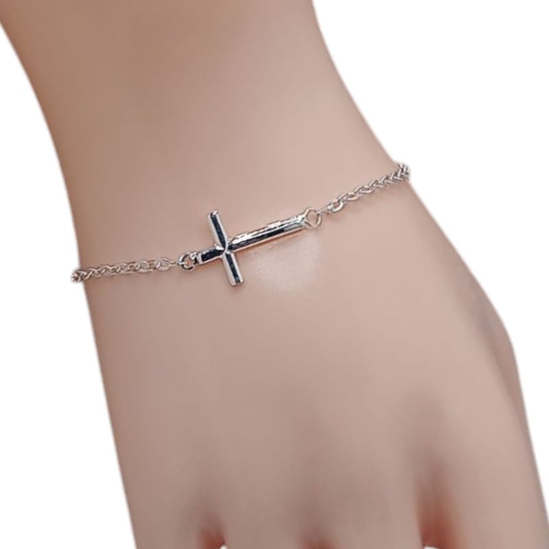 PULSERA 7.5&quot; CON CRUZ LISA, PLATA .925