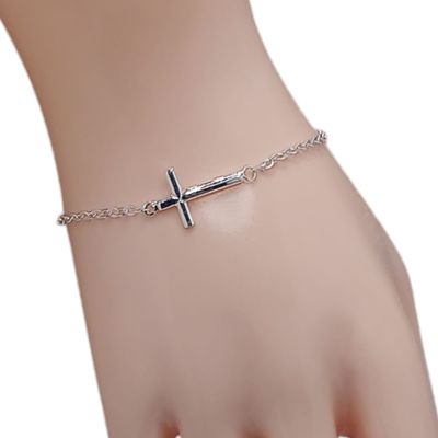 PULSERA 7.5" CON CRUZ LISA, PLATA .925