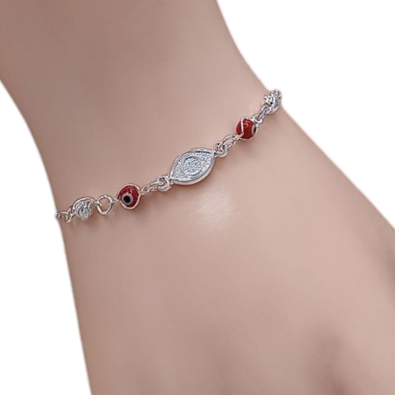 PULSERA OJITO ROJO, AJUSTABLE PLATA .925
