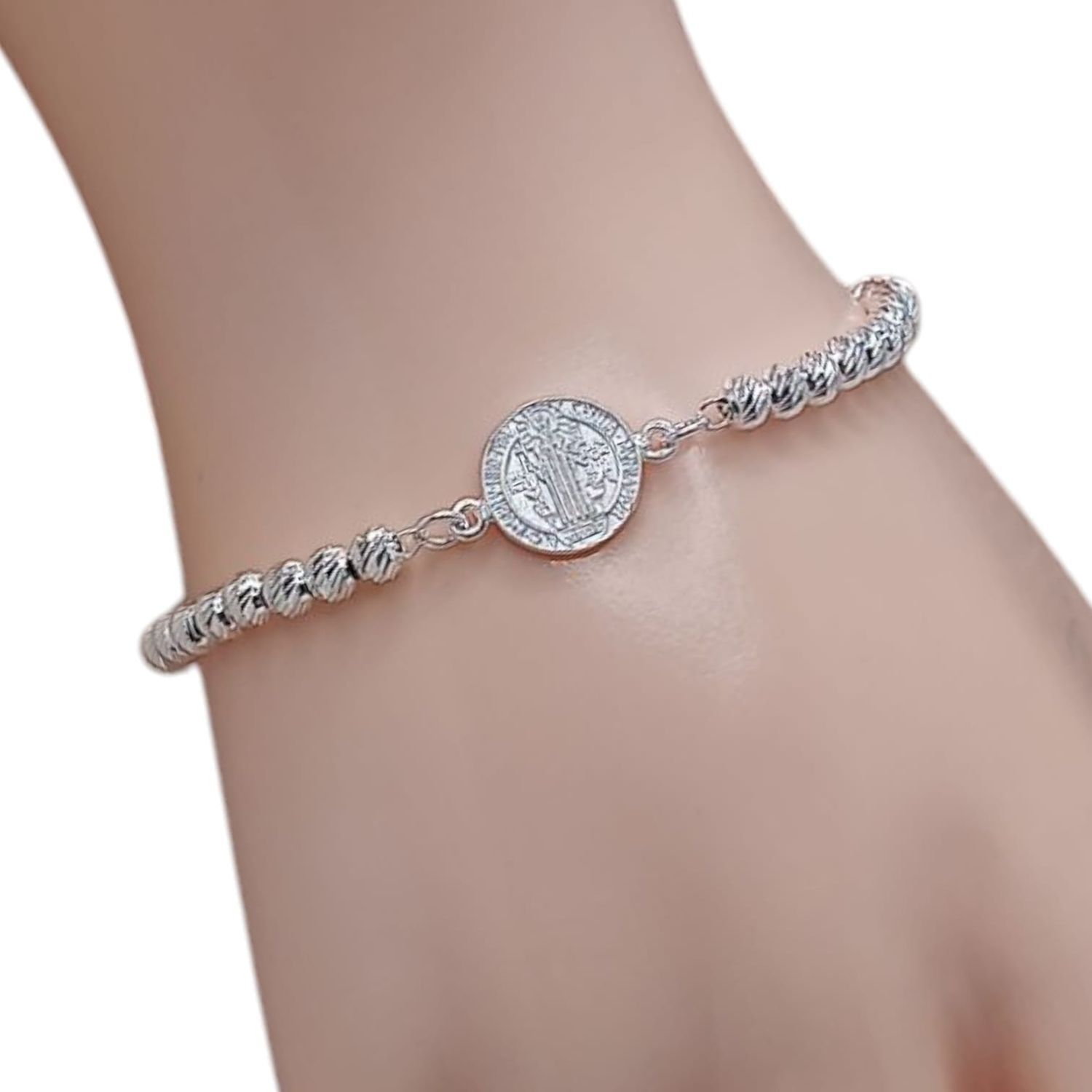 PULSERA 7&quot; SAN BENITO CON BOLITAS 4MM, PLATA .925