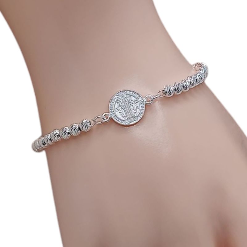 PULSERA 7&quot; SAN BENITO CON BOLITAS 4MM, PLATA .925