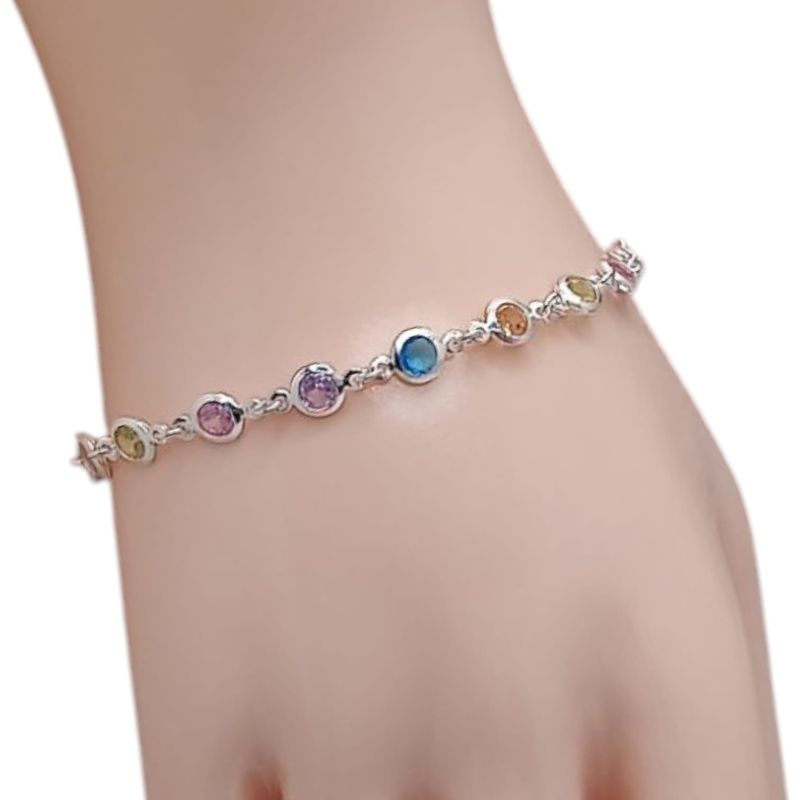PULSERA 7&quot; CZ DE COLORES, PLATA .925