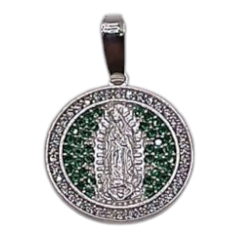 DIJE VIRGEN DE GPE 2 CM, CZ VERDE, PLATA .925