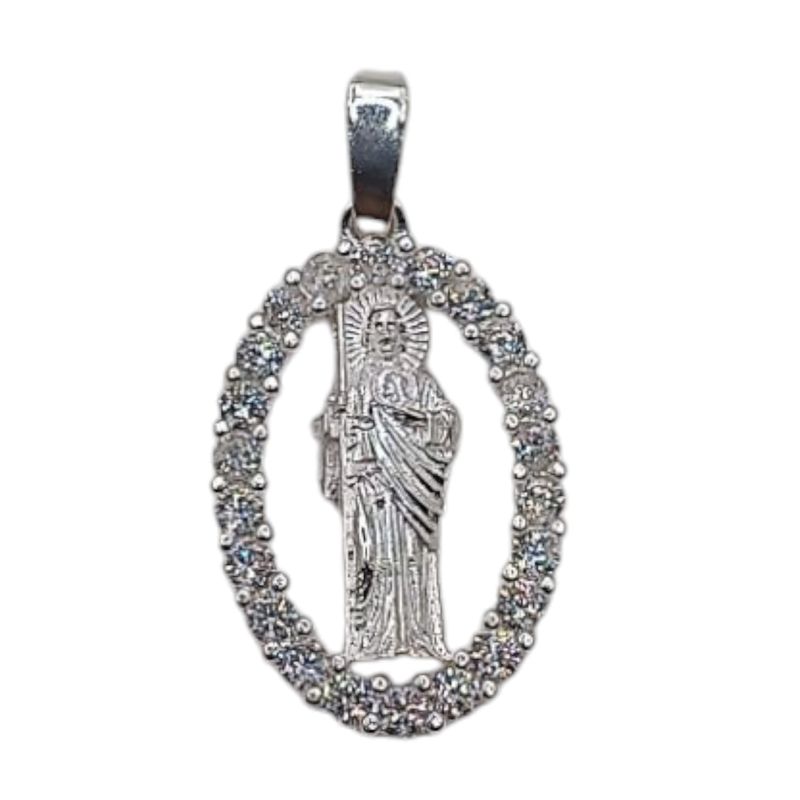 DIJE SAN JUDAS T OVALADO CON CZ 2.5 CM, PLATA .925