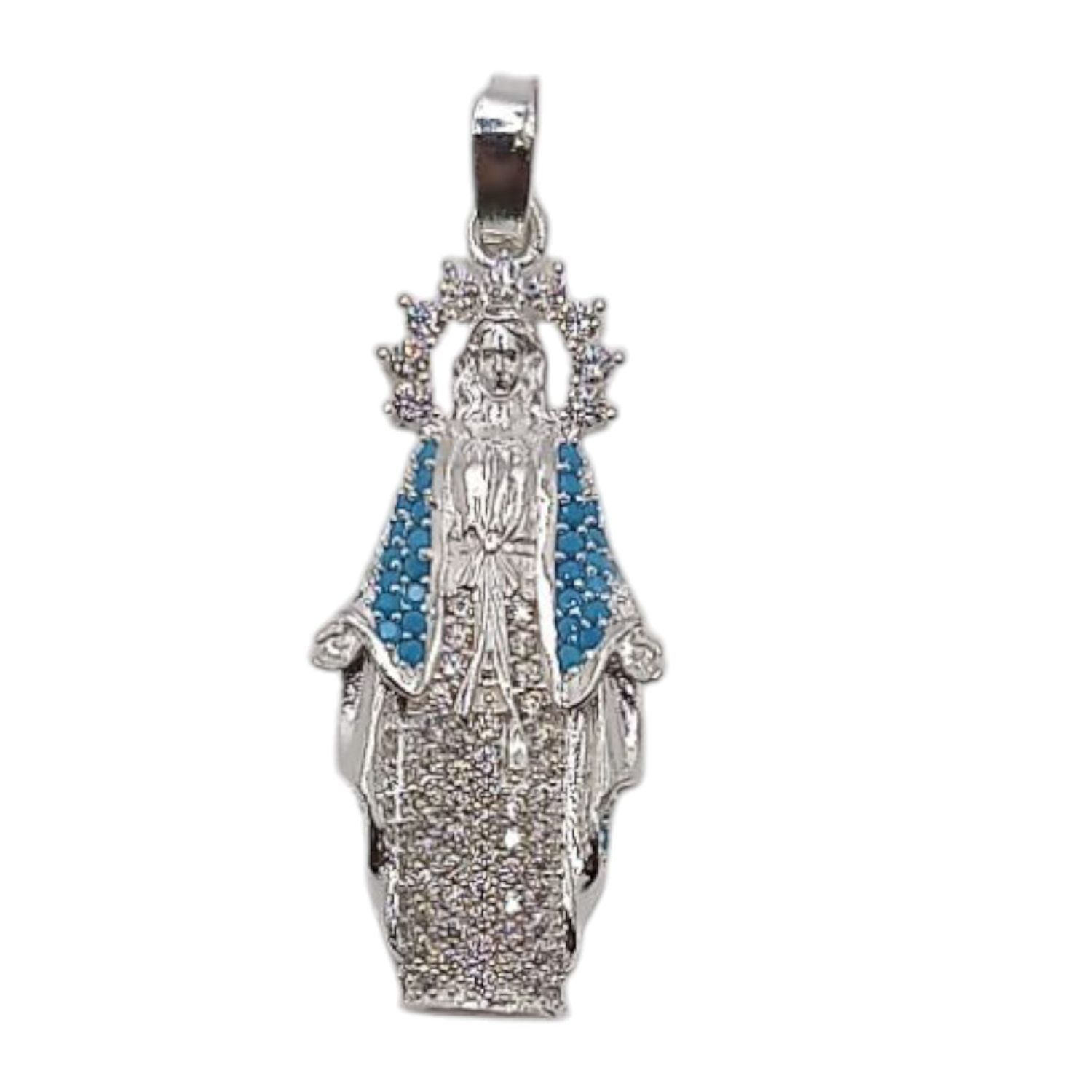 DIJE VIRGEN DE GPE CZ AZUL Y BCA  3 CM, PLATA .925