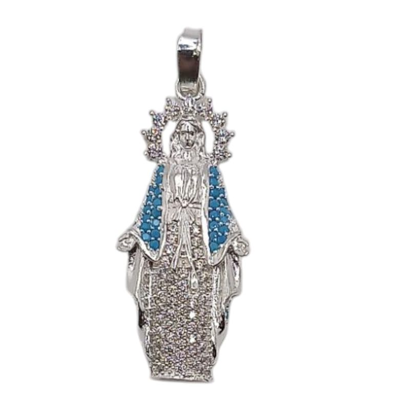 DIJE VIRGEN DE GPE CZ AZUL Y BCA  3 CM, PLATA .925