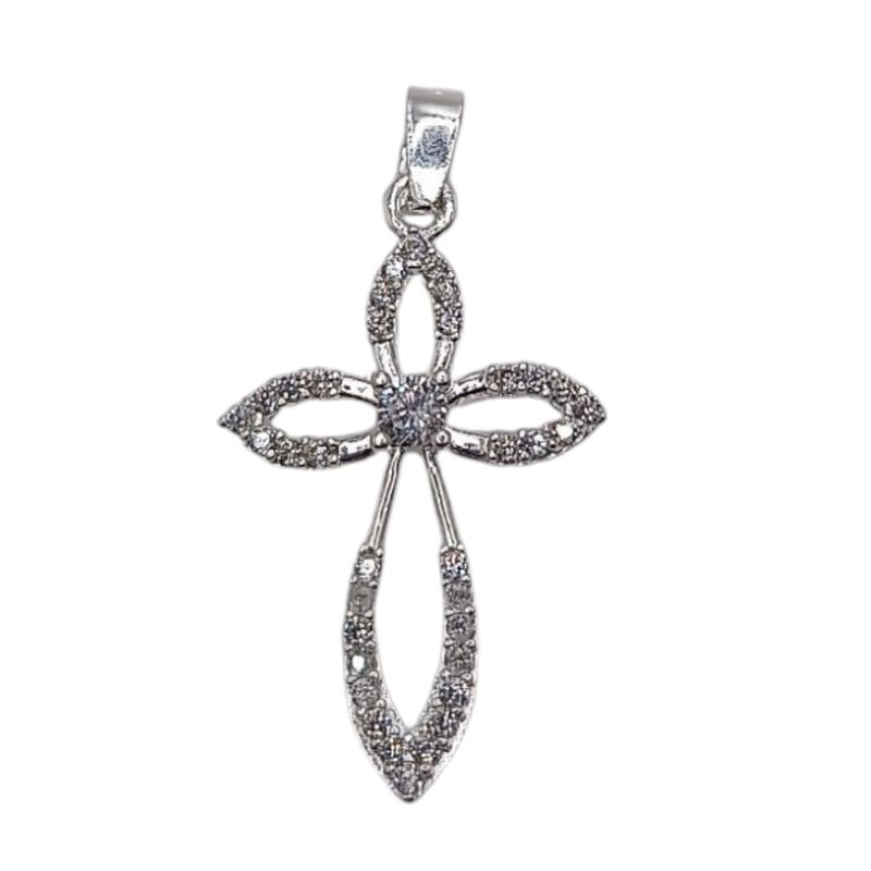 DIJE CRUZ CON CZ, 2.5 CM, PLATA .925