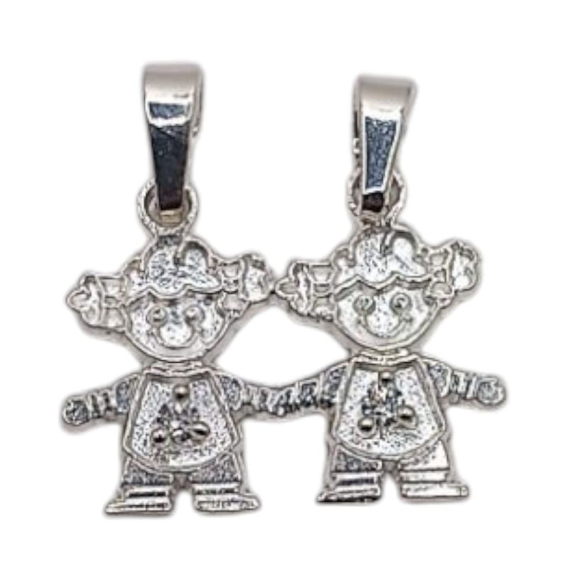 DIJE 2 NIÑAS 2 CM , PLATA .925
