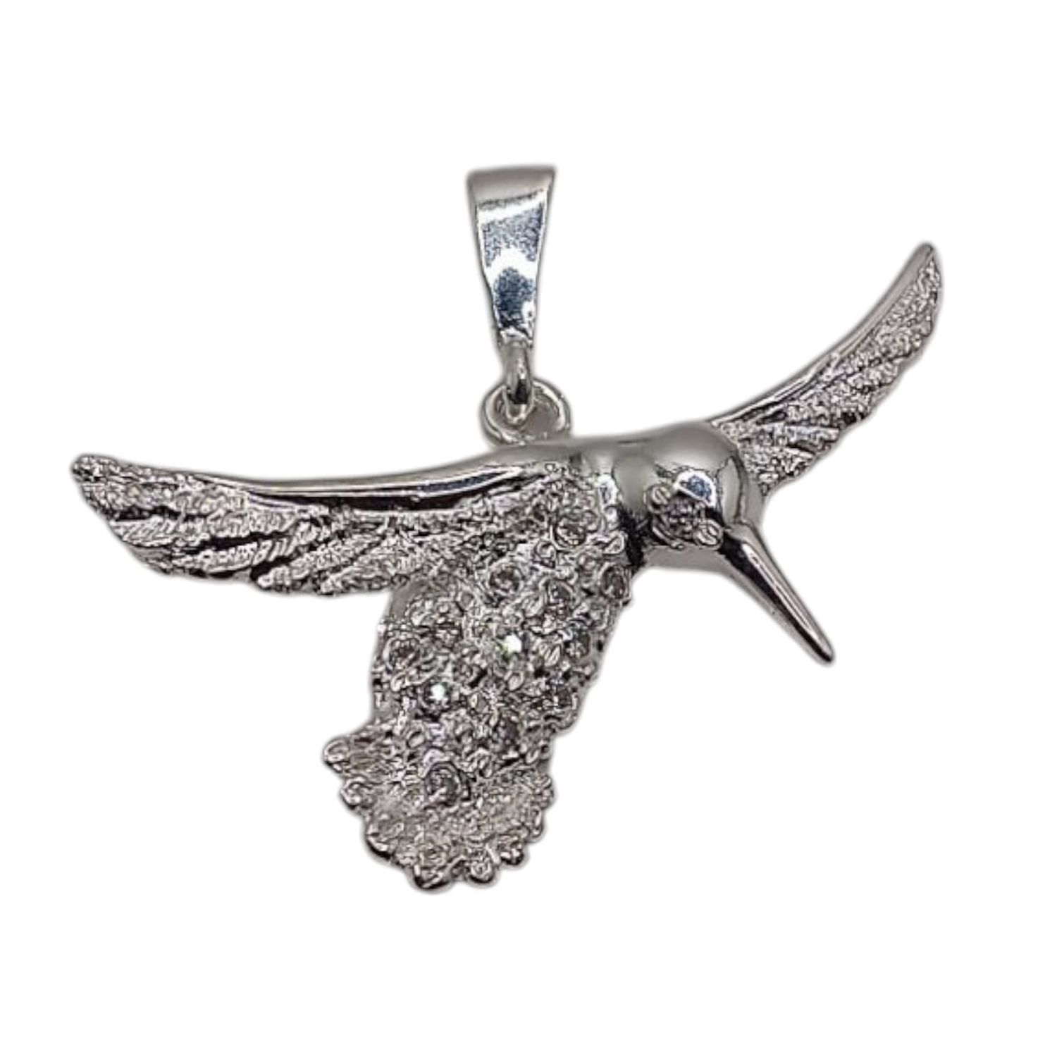 Dije Colibri con minicirconias. 4.5 cm de largo. PLATA .925