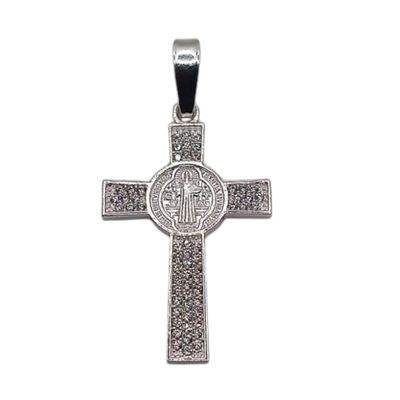 DIJE CRUZ SAN BENITO CON CZ, 3 CM LARGO PLATA .925