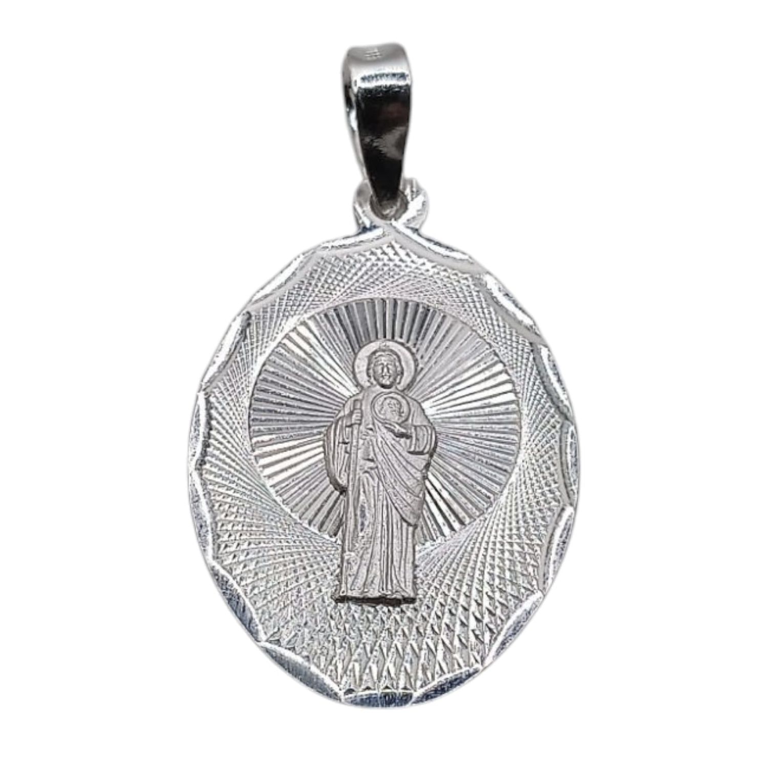 MEDALLA SAN JUDAS TDIAMANTADA OVALADA, 3.5 CM, PLATA .925