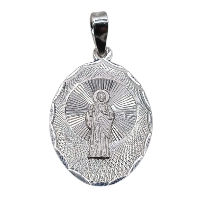 MEDALLA SAN JUDAS TDIAMANTADA OVALADA, 3.5 CM, PLATA .925