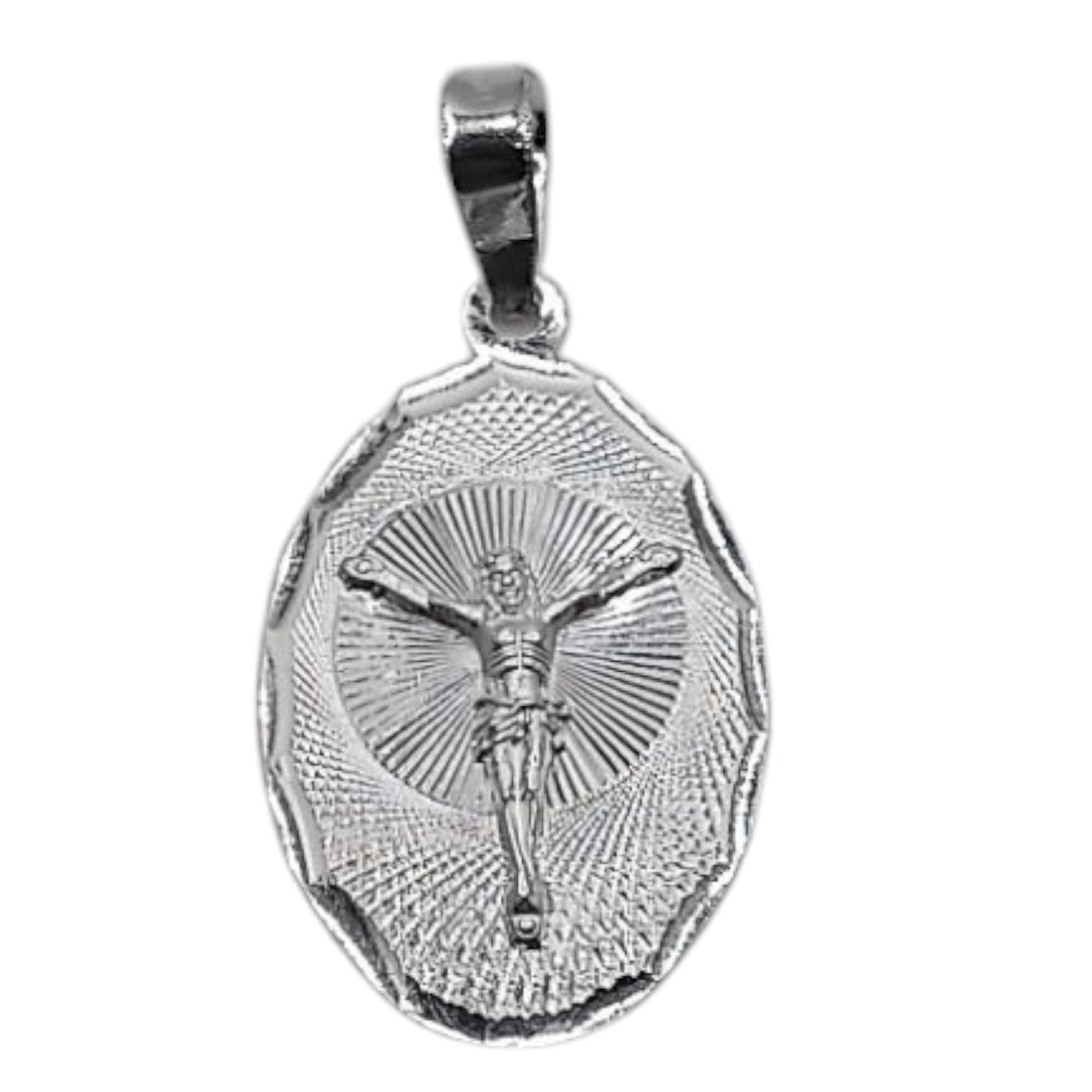 MEDALLA  DIAMANTADA OVALADA , CRISTO, 3 CM, PLATA .925