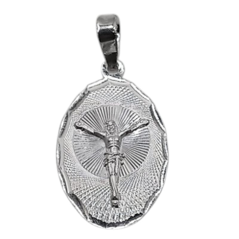 MEDALLA  DIAMANTADA OVALADA , CRISTO, 3 CM, PLATA .925