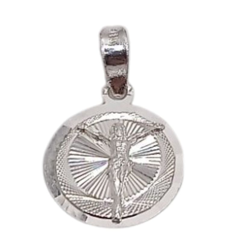 MEDALLA DIAMANTADA REDONDA CON CRISTO 1.5 CM, PLATA .925