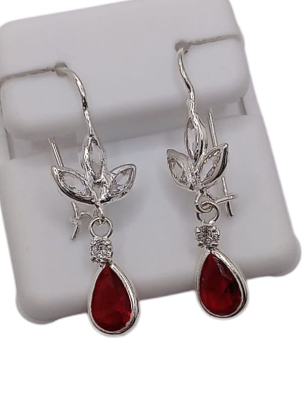 ARETE GOTA CZ ROJA, 3.5 CM PLATA .925