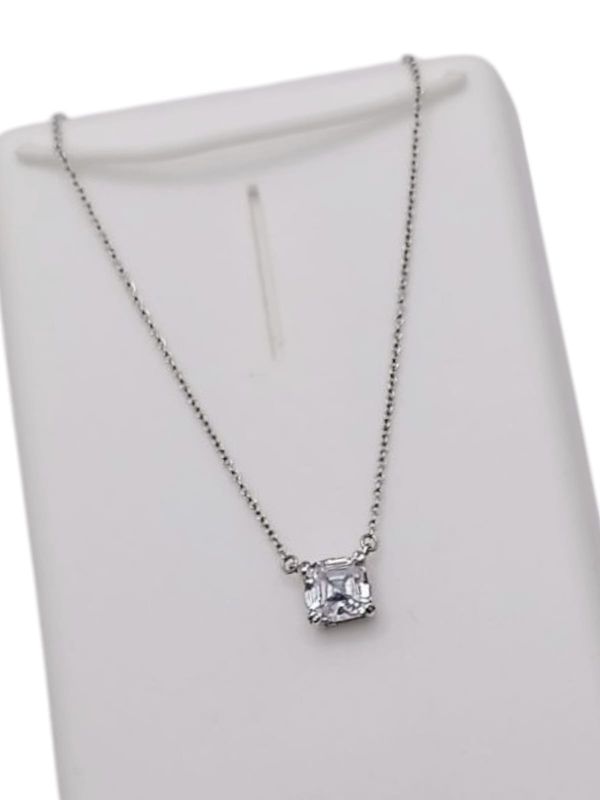 GARGANTILLA CZ CUADRO, 18&quot; AJUSTABLE, PLATA .925