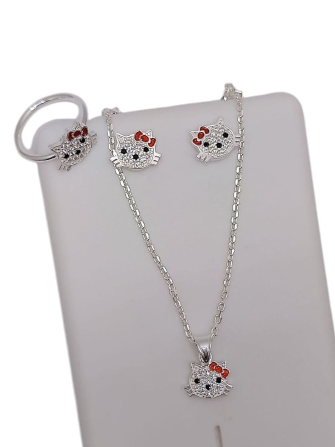 GARGANTILLA 15&quot; GATITA  ANILLO Y BROQUEL / NIÑA PLATA .925