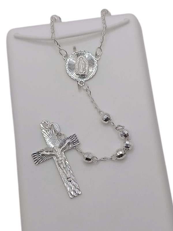 ROSARIO 18" VIRGEN DE GPE Y CRISTO, BOLA 4MM, PLATA .925