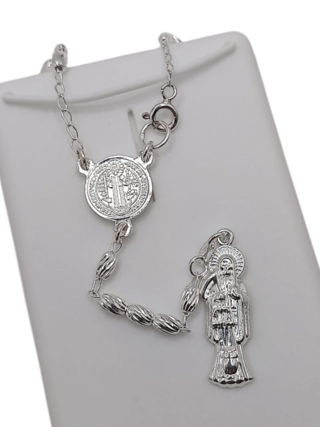 ROSARIO SAN BENITO Y SANTA MUERTE 24&quot;  3MM  PLATA .925