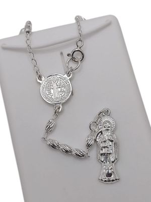 ROSARIO SAN BENITO Y SANTA MUERTE 24"  3MM  PLATA .925