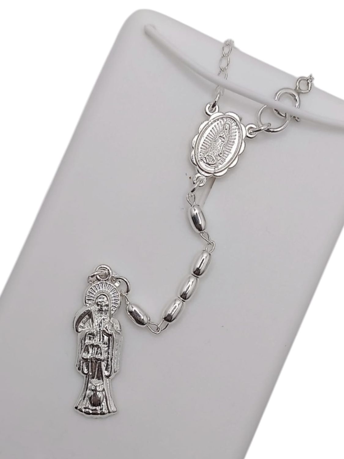 ROSARIO V DE GPE Y SANTA MUERTE 24&quot;  3MM PLATA .925