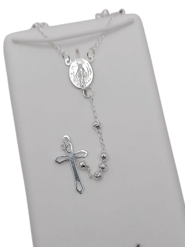 ROSARIO 18" VIRGEN MILAGROSA,BOLA DIAMANTADA  3MM PLATA .925