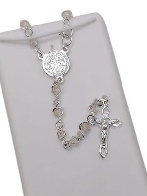 ROSARIO CON SW SAN BENITO  BEIGE CLARO,  24"  PLATA .925