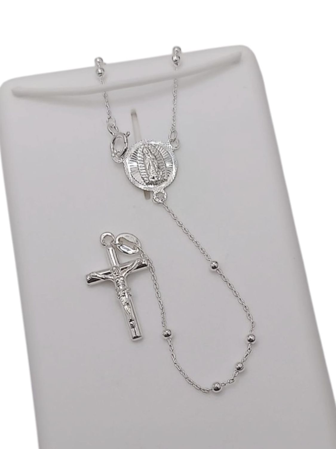 ROSARIO 20&quot; VIRGEN DE GPE BOLA   2MM PLATA .925LISA