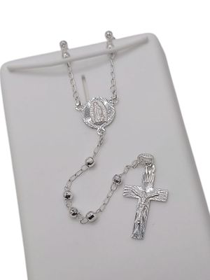 ROSARIO 20&quot; VIRGEN DE GPE BOLA FACETADA 3MM, PLATA .925