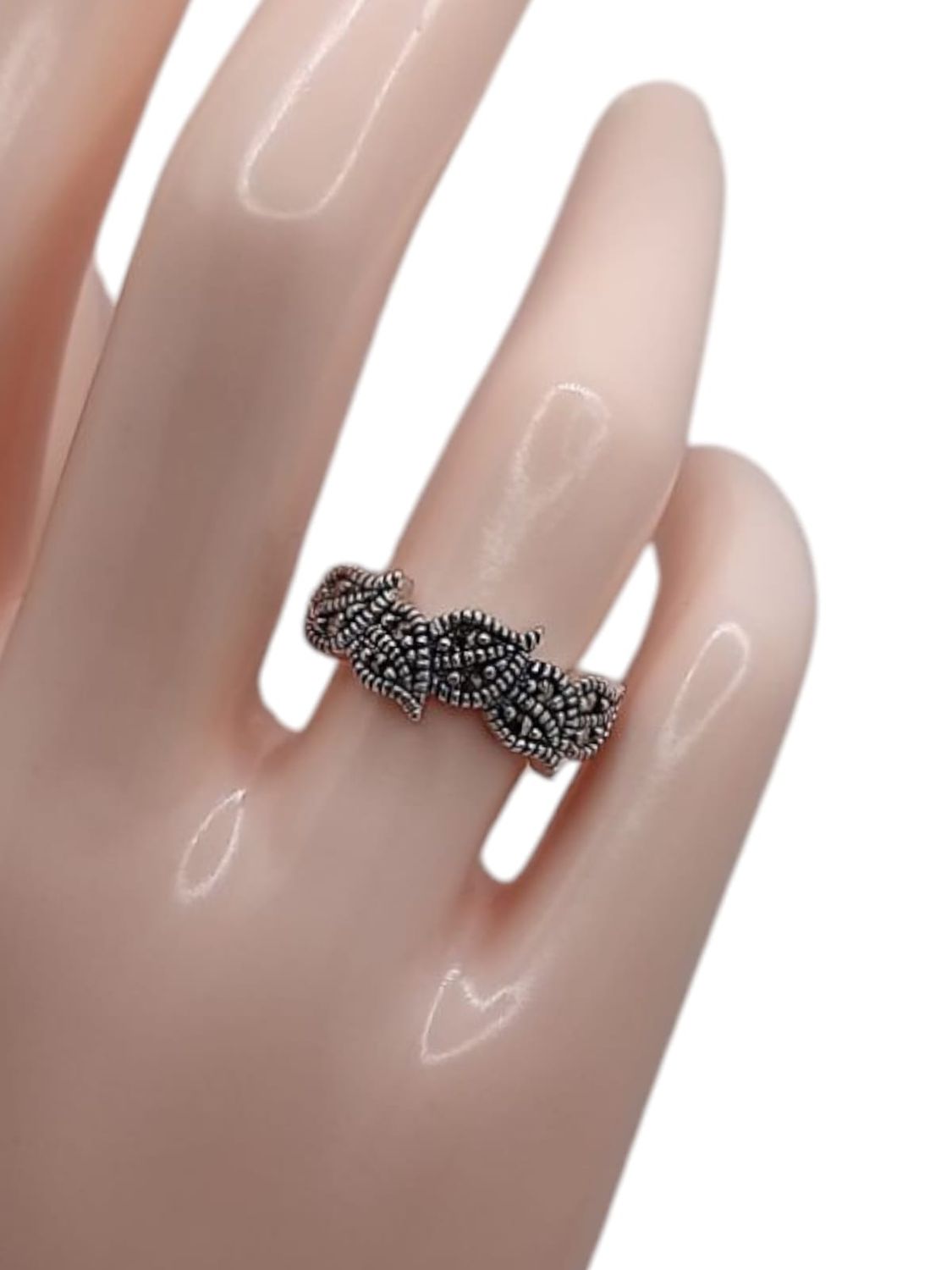 ANILLO MARQUESITA HOJAS, AJUSTABLE PLATA .925