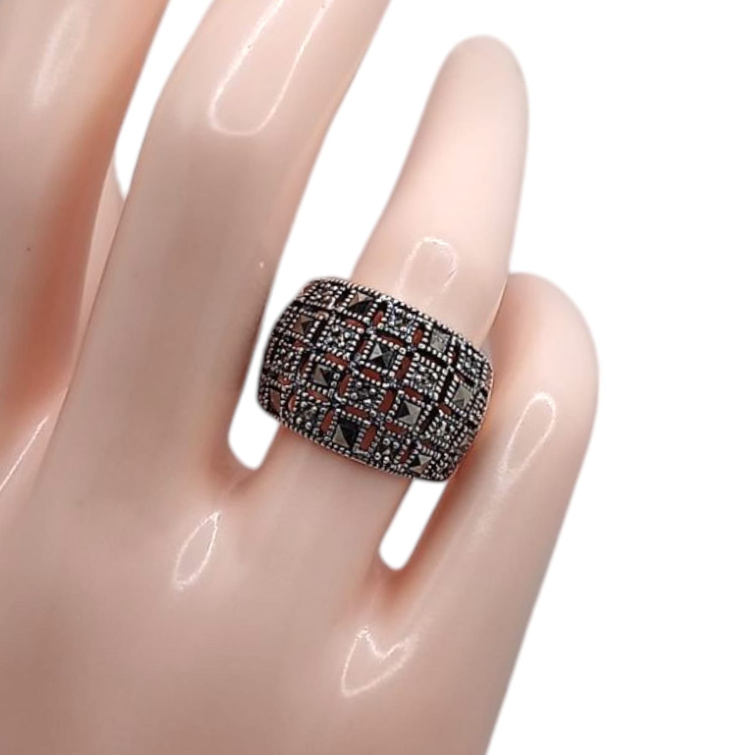 ANILLO MARQUESITA MOSAICO # 6.5, PLATA .925