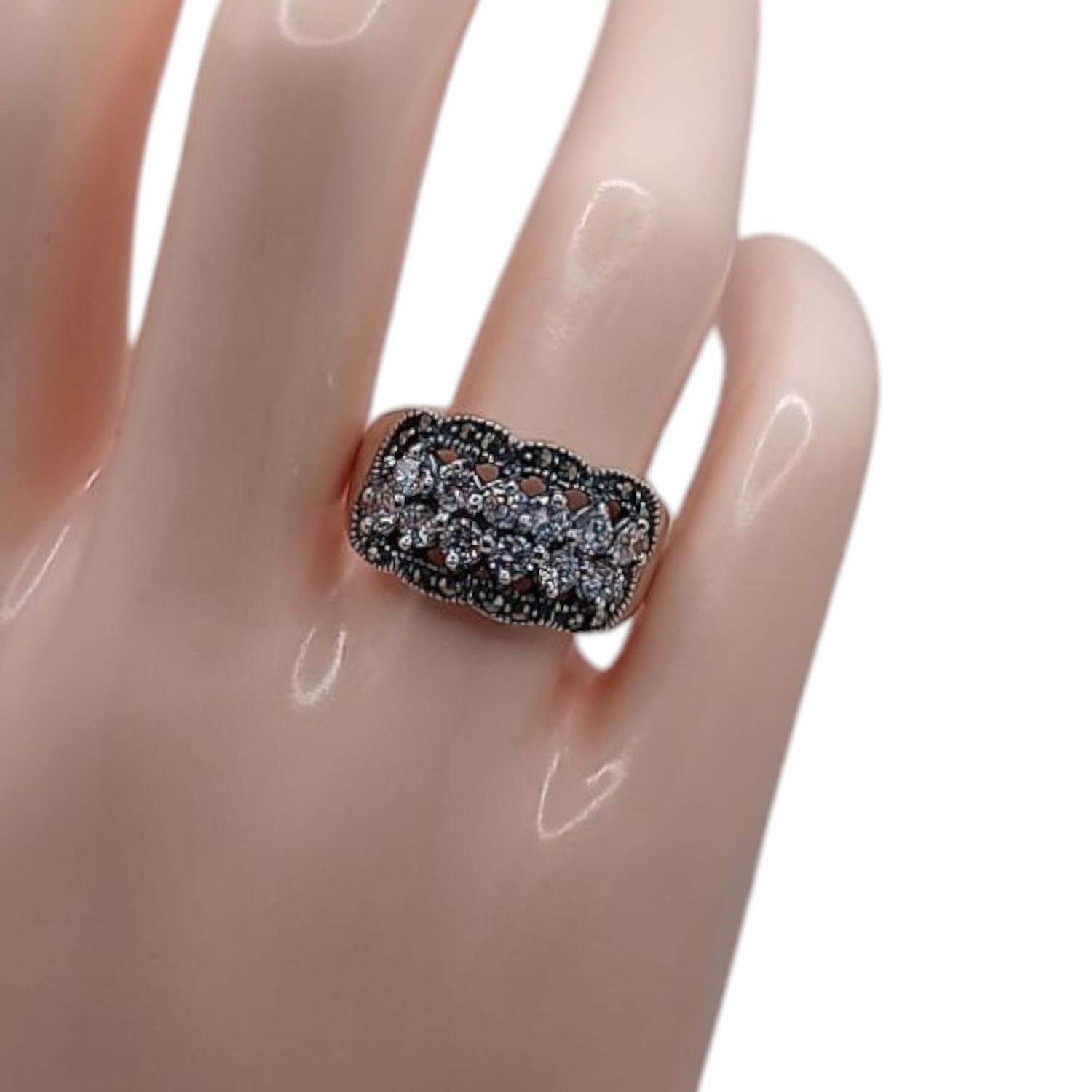 ANILLO MARQUESITA CON CZ BLANCA # 8.5, PLATA .925