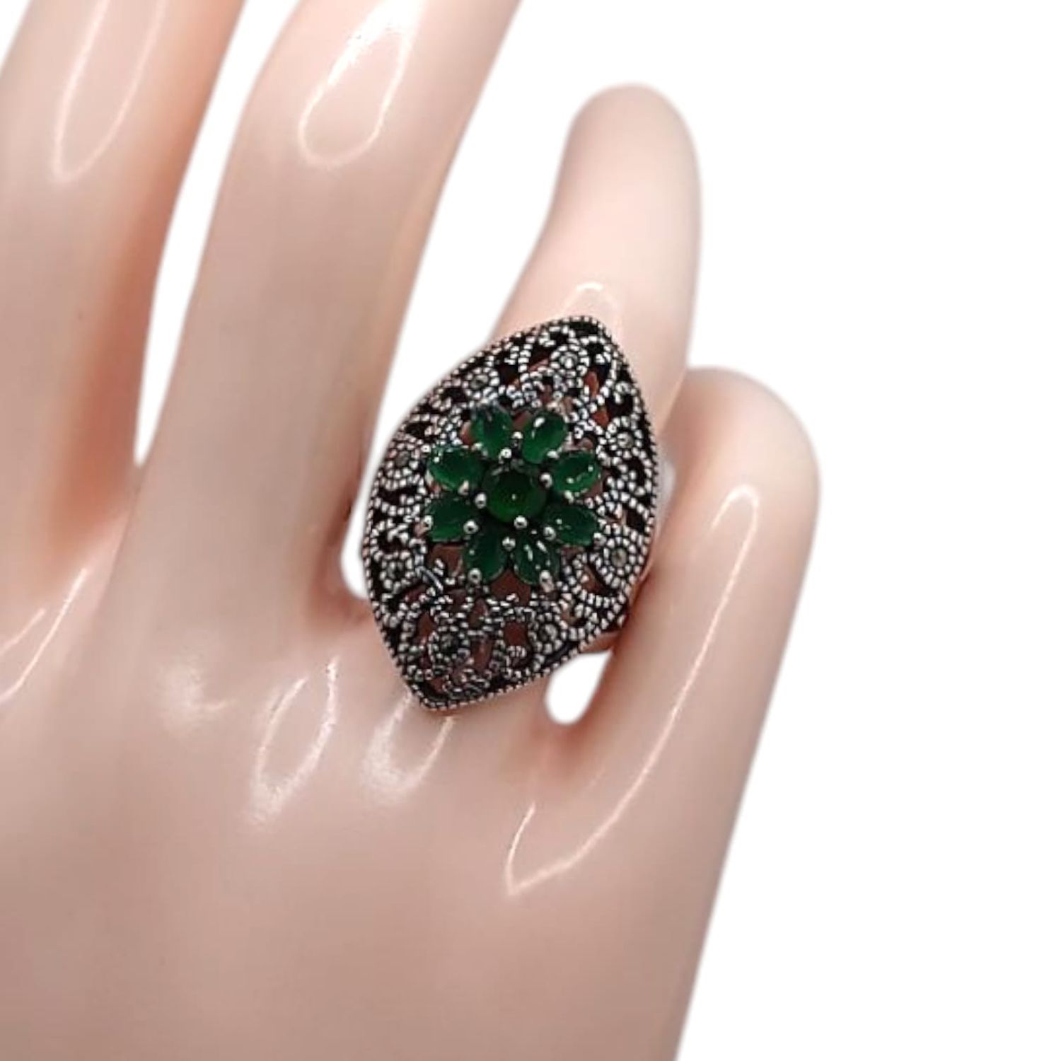 ANILLO MARQUESITA CON CZ VERDE # 6, PLATA .925