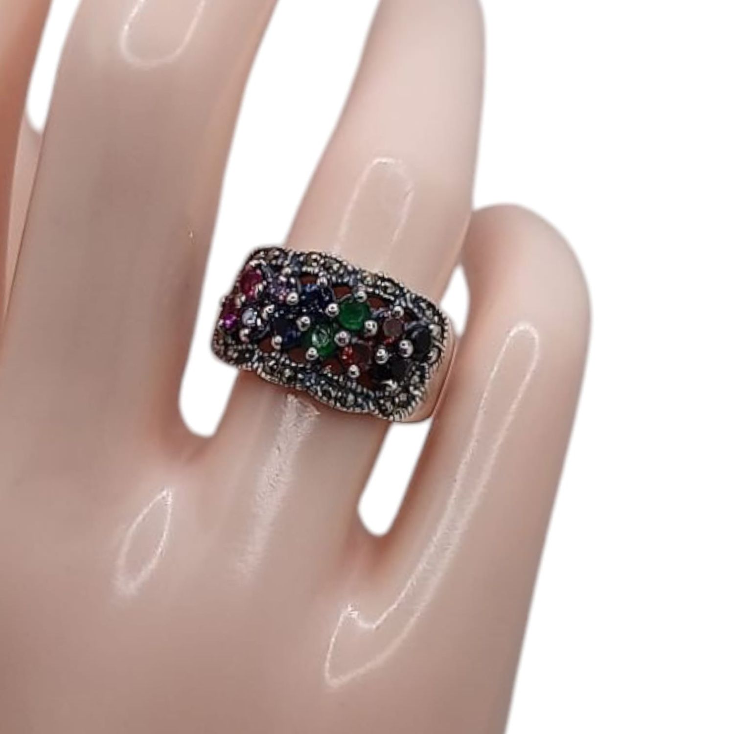 ANILLO MARQUESITA CON CZ DE COLORES # 6.5, PLATA .925
