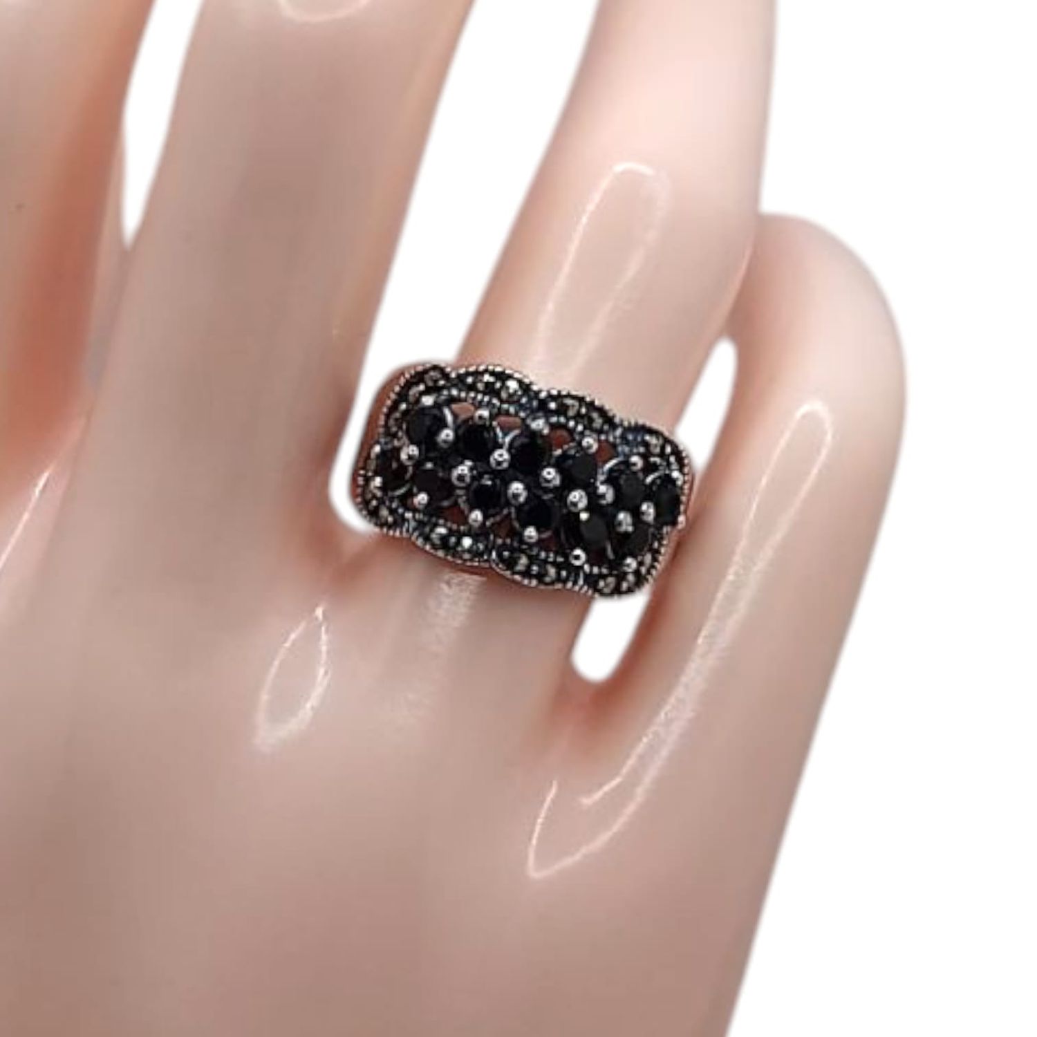 MARQUESITA CON CZ NEGRA # 7.5, PLATA .925