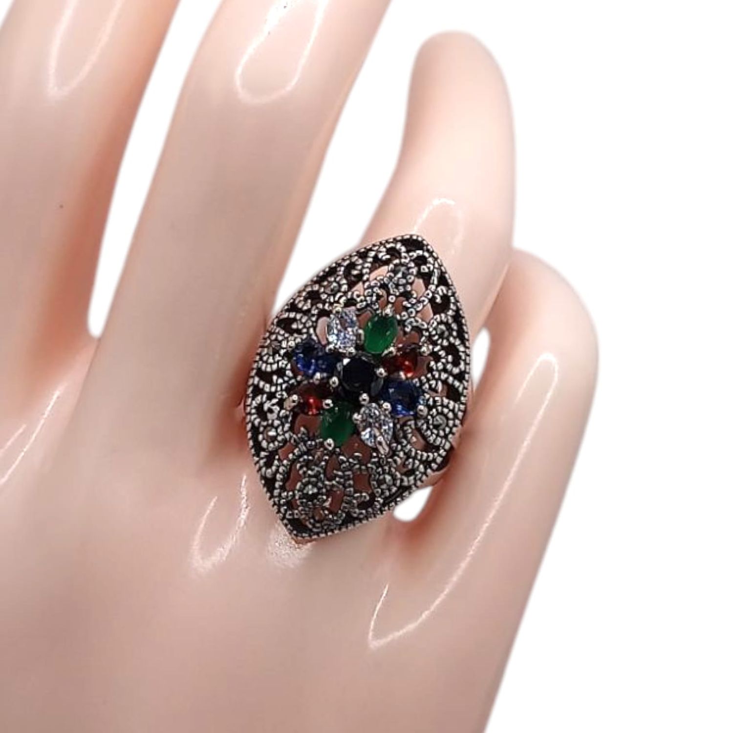 ANILLO MARQUESITA CZ MULTICOLOR # 7, PLATA .925