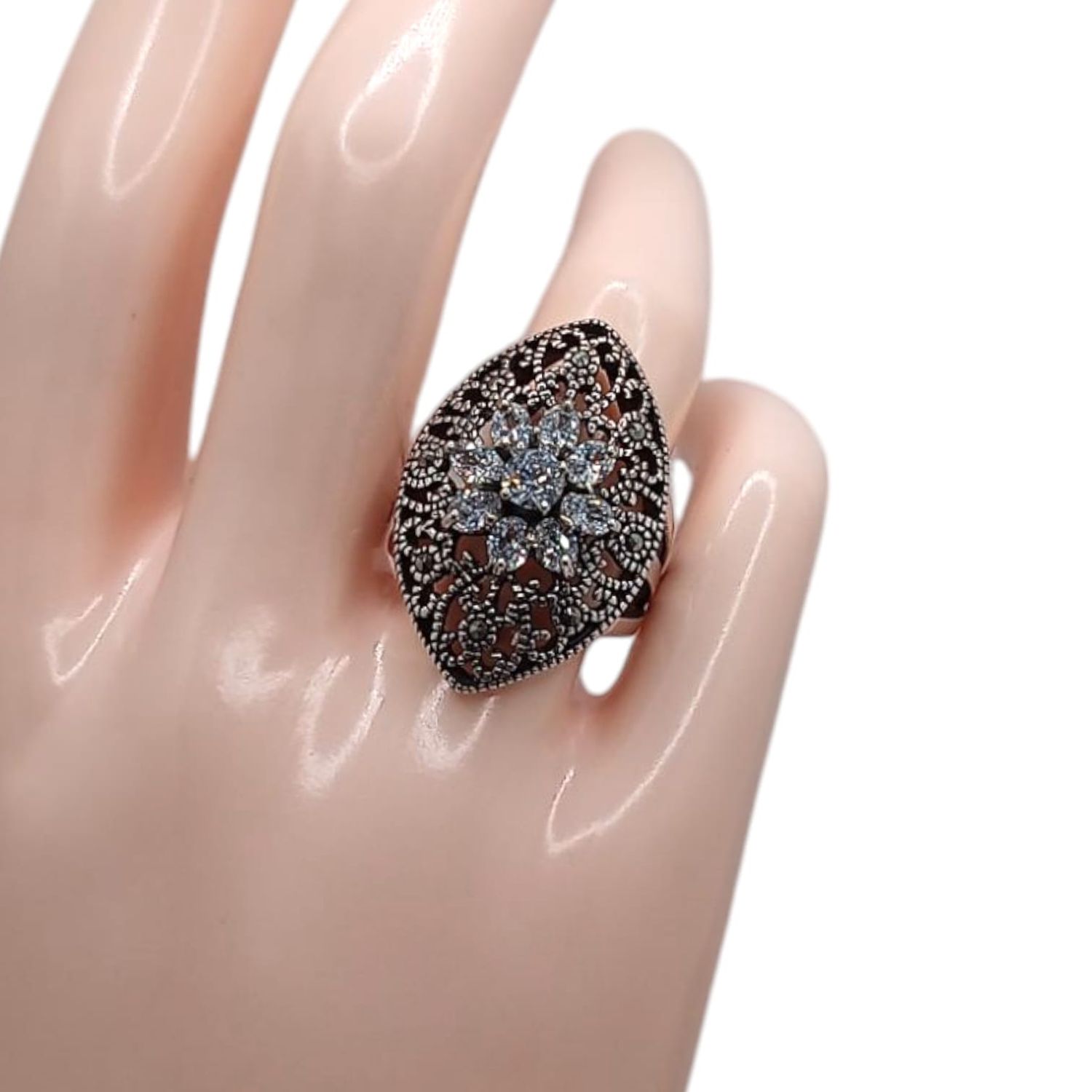 ANILLO MARQUESITA CZ  BCA # 7.5 PLATA .925