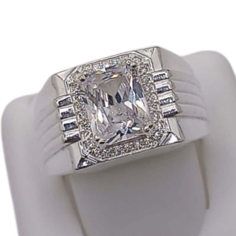 ANILLO CABALLERO CZ CUADRO VARIAS MEDIDAS PLATA .925