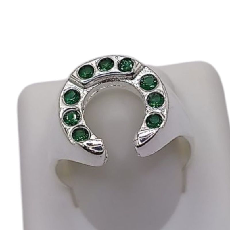 ANILLO CABALLERO HERRADURA CZ VERDE PLATA .925