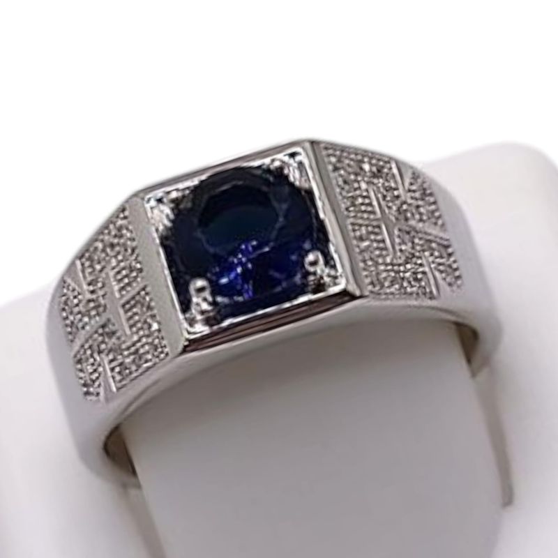 ANILLO CABALLEROCZ AZUL NAVY VARIAS MEDIDAS PLATA .925