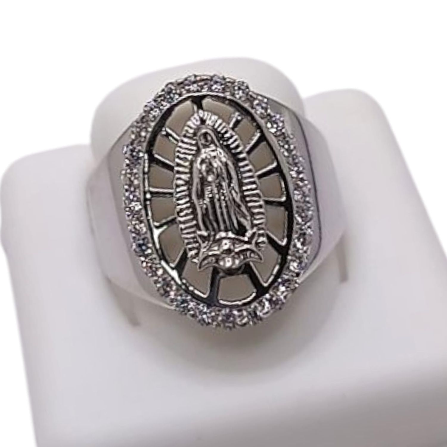 ANILLO VIRGEN  DE GPE CON CZ VARIAS MEDIDAS PLATA .925