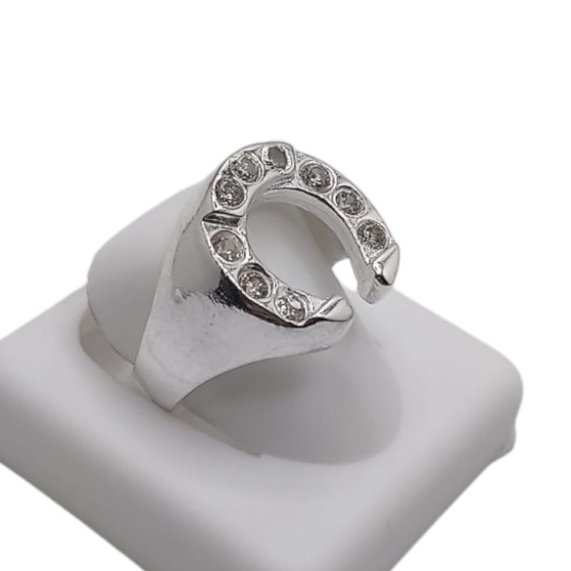 ANILLO CABALLERO HERRADURA CON CZ BLANCAS, VARIAS MEDIDAS PLATA .925