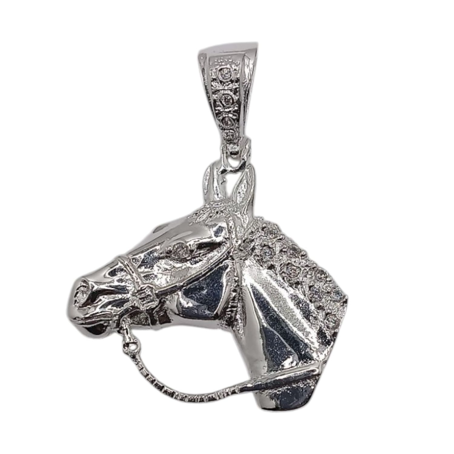 Dije solido Caballo con circonias. 4 cm de largo. PLATA .925