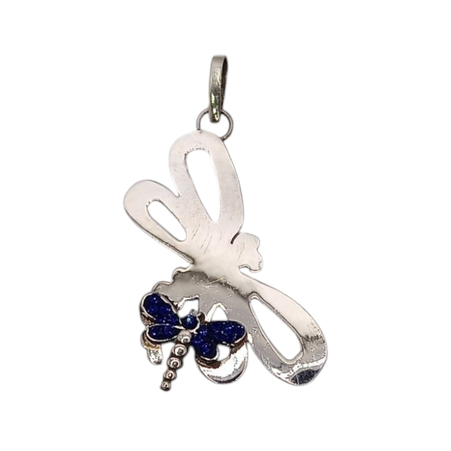 DIJE LIBELULA AZUL  REY 4.5 CM LARGO, PLATA .925